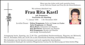 Traueranzeige Rita Kastl