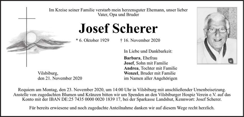 Traueranzeige Josef Scherer