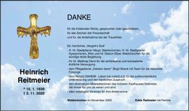 Traueranzeige Heinrich Reitmeier