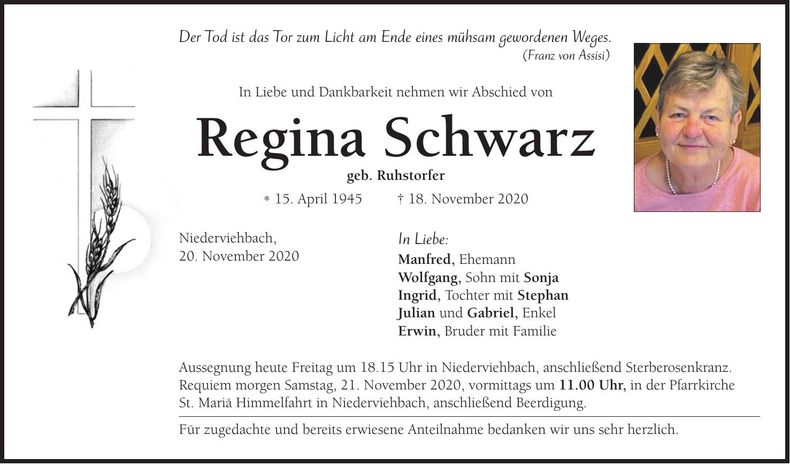 Traueranzeige Regina Schwarz