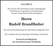 Traueranzeige Rudolf Brandlhuber