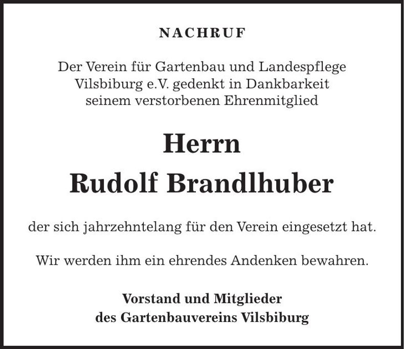 Traueranzeige Rudolf Brandlhuber