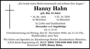 Traueranzeige Hanny Hahn
