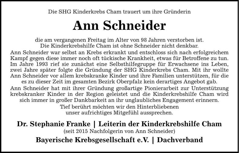 Traueranzeige Ann Schneider