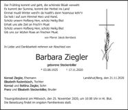Traueranzeige Barbara Ziegler