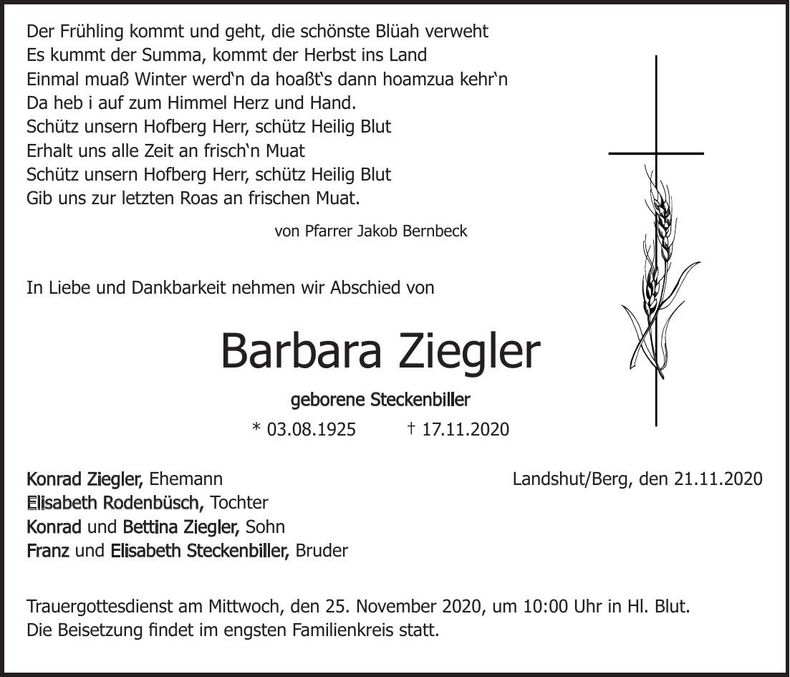 Traueranzeige Barbara Ziegler
