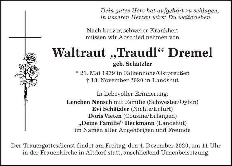 Traueranzeige Waltraut Dremel