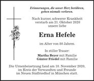 Traueranzeige Erna Hefele