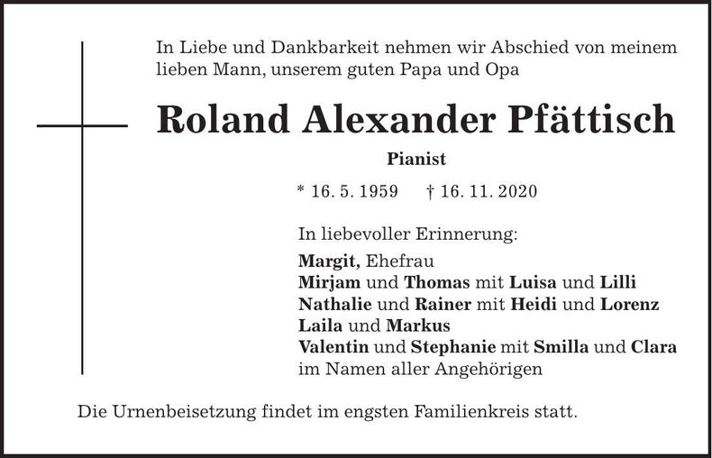 Traueranzeige Roland Alexander Pfättisch