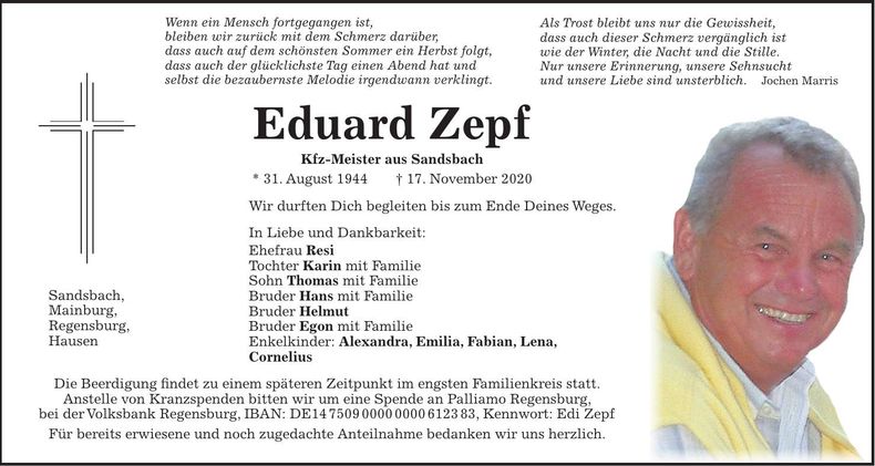 Traueranzeige Eduard Zepf