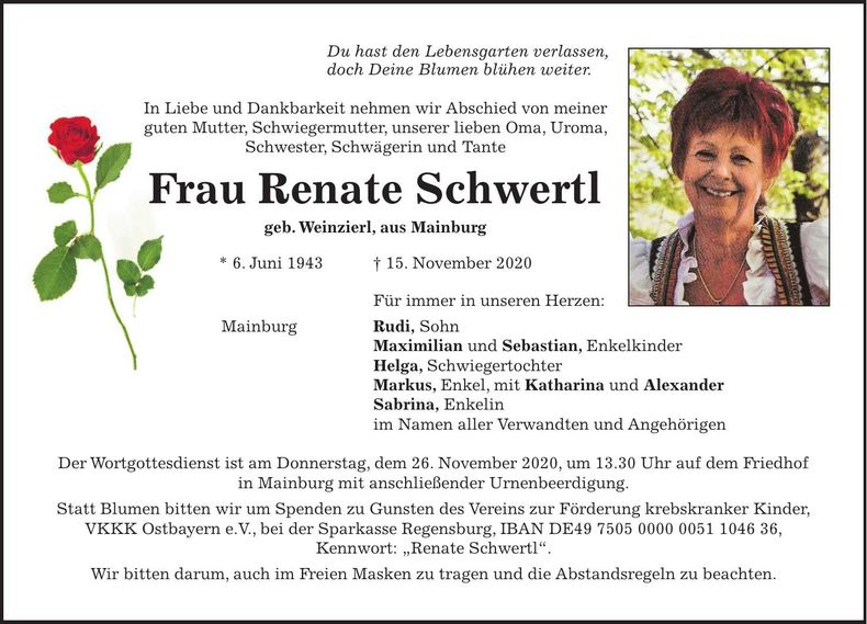 Traueranzeige Renate Schwertl