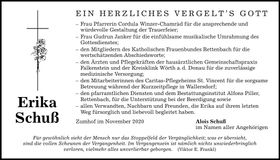 Traueranzeige Erika Schuß