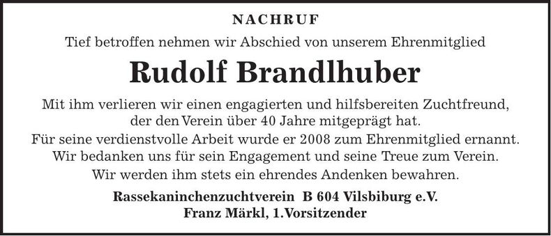 Traueranzeige Rudolf Brandlhuber