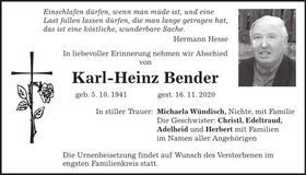 Traueranzeige Karl-Heinz Bender