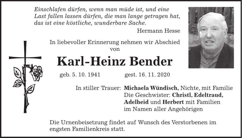 Traueranzeige Karl-Heinz Bender