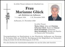 Traueranzeige Marianne Glück