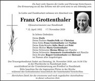 Traueranzeige Franz Grottenthaler