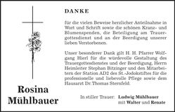 Traueranzeige Rosina Mühlbauer