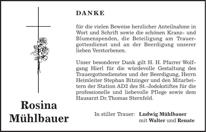 Traueranzeige Rosina Mühlbauer