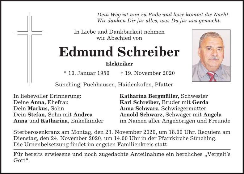 Traueranzeige Edmund Schreiber