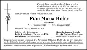 Traueranzeige Maria Hofer