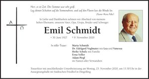 Traueranzeige Emil Schmidt