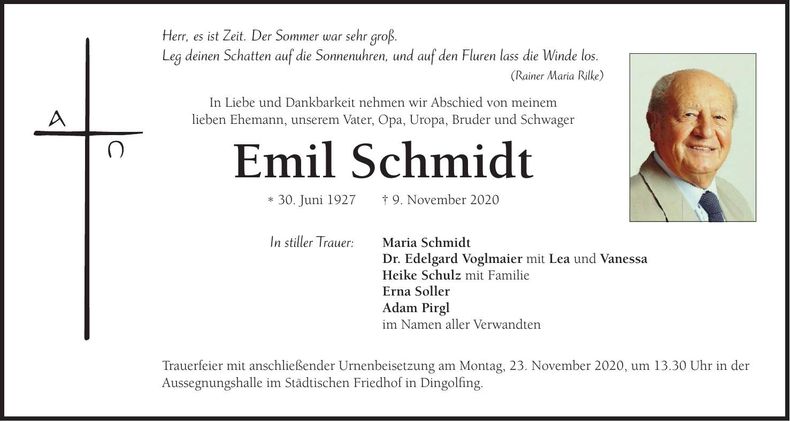 Traueranzeige Emil Schmidt