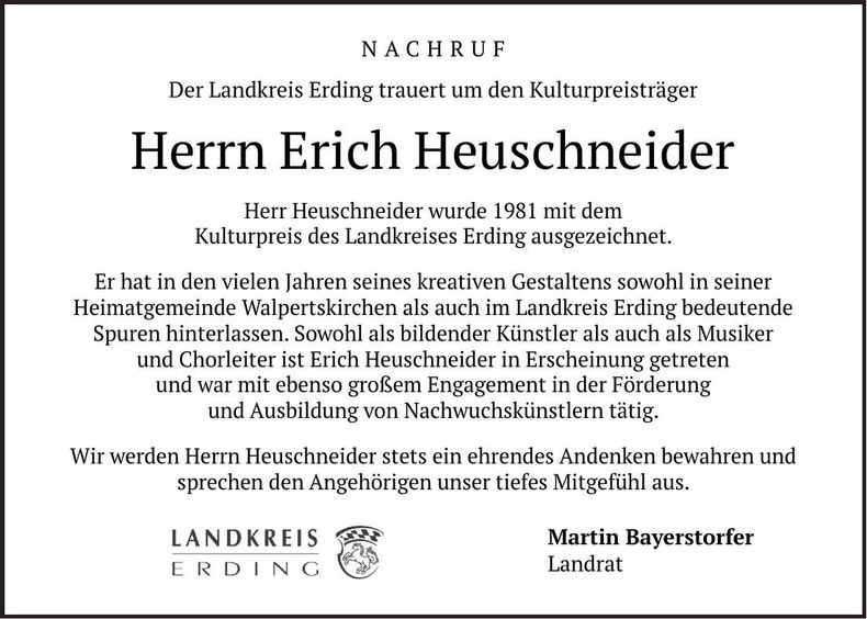 Traueranzeige Erich Heuschneider