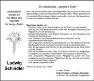 Traueranzeige Ludwig Schindler