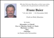 Traueranzeige Franz Baier