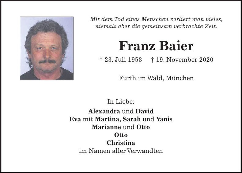 Traueranzeige Franz Baier