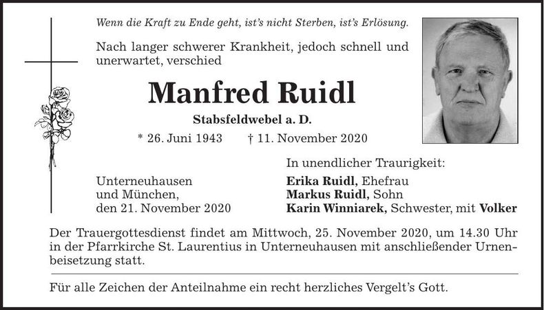 Traueranzeige Manfred Ruidl