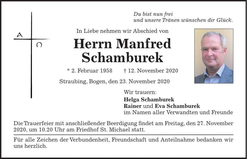 Traueranzeige Manfred Schamburek