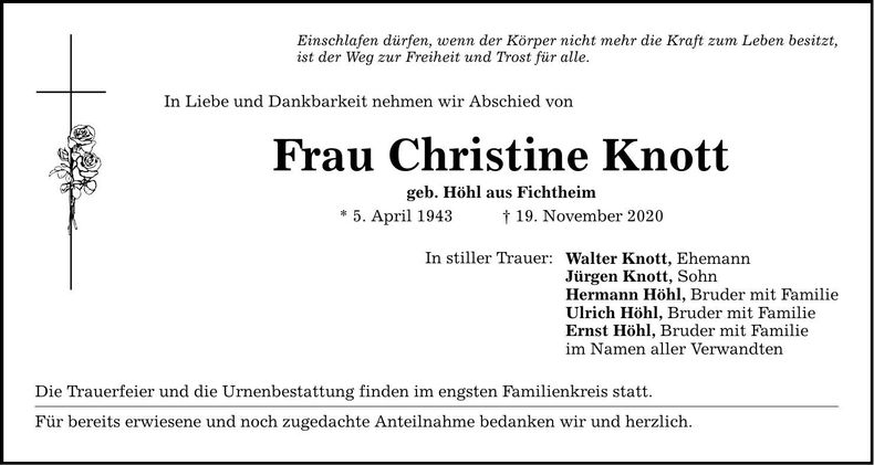 Traueranzeige Christine Knott