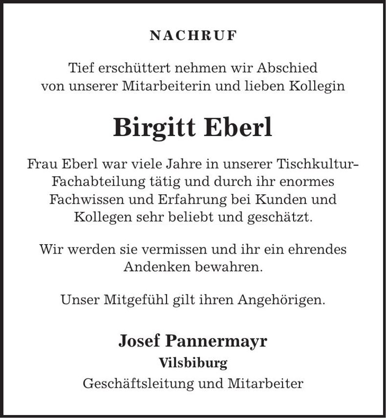 Traueranzeige Birgitt Eberl