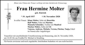 Traueranzeige Hermine Molter
