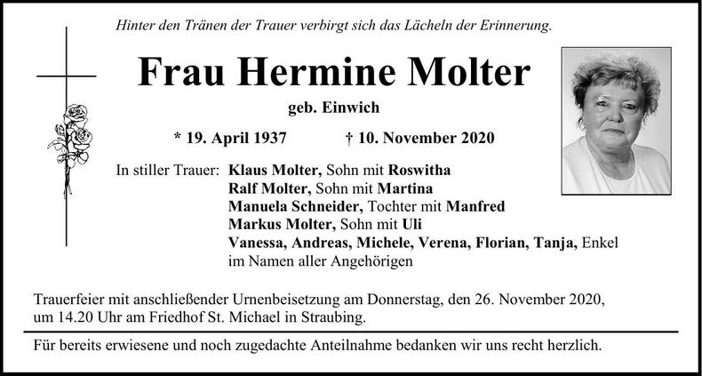 Traueranzeige Hermine Molter
