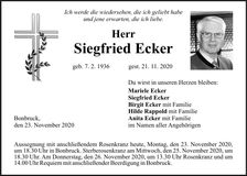 Traueranzeige Siegfried Ecker