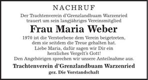 Traueranzeige Maria Weber