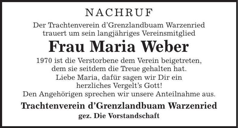 Traueranzeige Maria Weber