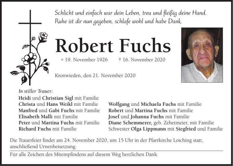 Traueranzeige Robert Fuchs
