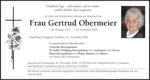 Traueranzeige Gertrud Obermeier