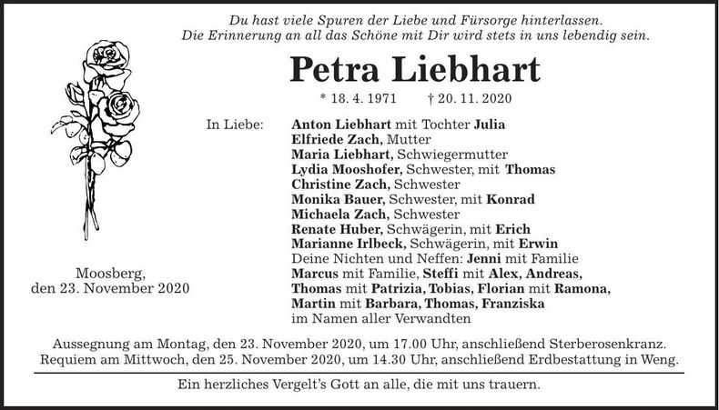 Traueranzeige Petra Liebhart