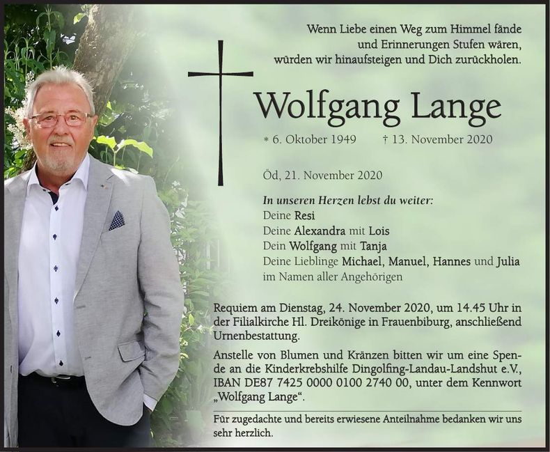 Traueranzeige Wolfgang Lange