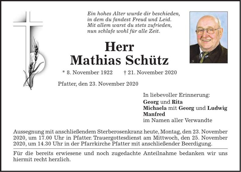Traueranzeige Mathias Schütz