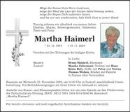Traueranzeige Martha Haimerl