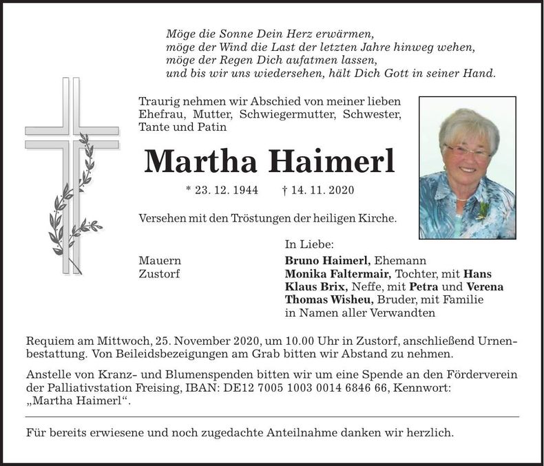 Traueranzeige Martha Haimerl
