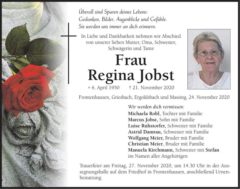Traueranzeige Regina Jobst