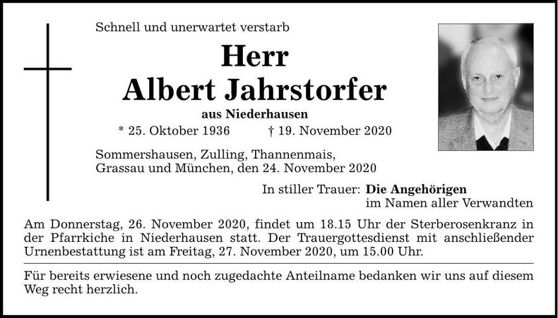Traueranzeige Albert Jahrstorfer