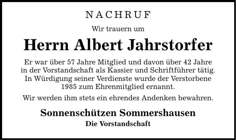 Traueranzeige Albert Jahrstorfer
